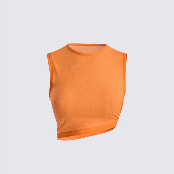 Finesse Leona Orange Mesh Asymmetrical Top - Picture 1 of 6